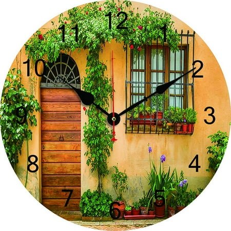 Italian Street Scenery Wall Clock Kitchen Decor Wall Art Silent Large Round Wall Clocks For Living Room Bedroom Office
