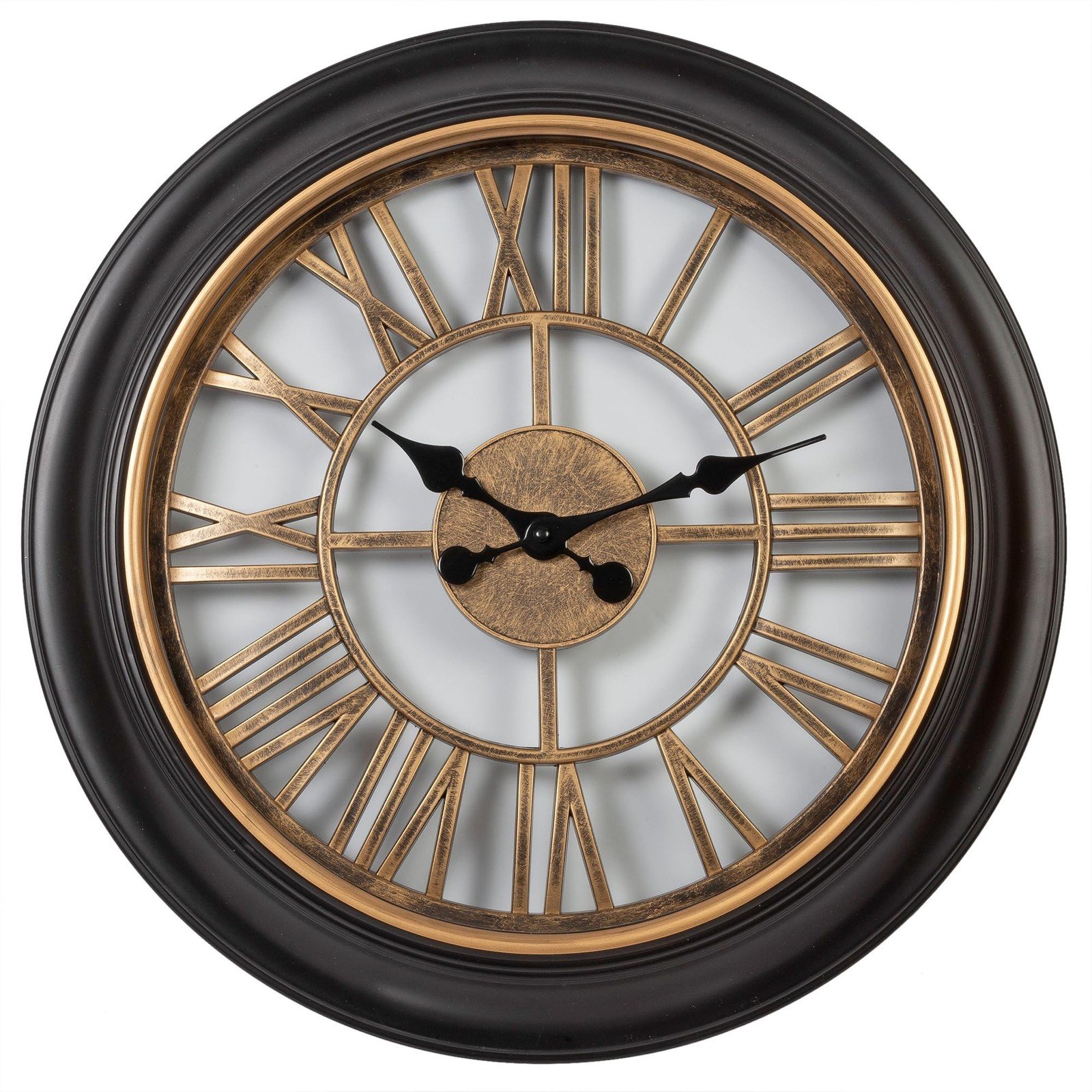 Kiera Grace Wall Clock, 18 Inch, Wendel Black & Antiqued Gold Wall Clocks Bat...