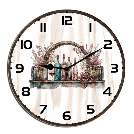 Kurmntregon Wine Wall Clock Winery Bar Decorative Wall Clock Wooden Wall Clock, Accurate Decorative Clocks, Silent Non Ticking Wall Clock For Bedroom/Living Room/Kitchen Round 10inch