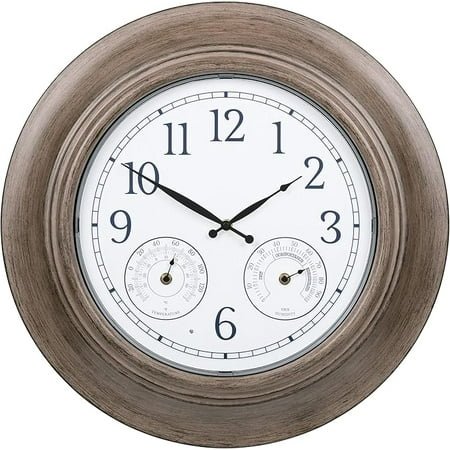 La Crosse Clock 435-3256-INT 21 Brown Indoor/Outdoor Lighted Leaves Metal Quartz Clock with Temp and Humidity