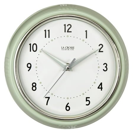 La Crosse Clock 9.5 Retro Diner Pistachio Green Silent Sweeping Quartz Analog Wall Clock, 404-3024PH