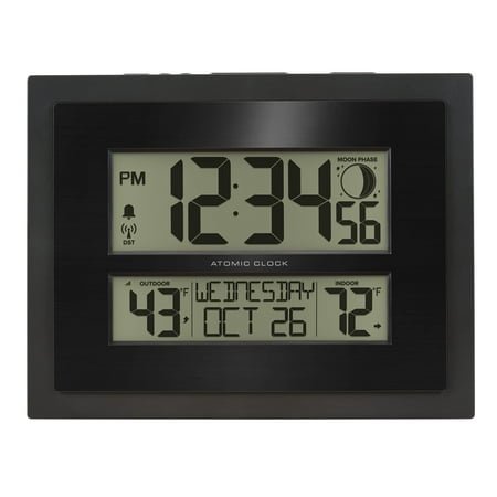 La Crosse Technology 513-75624-INT Digital Atomic Clock with Outdoor Temperature and Moon Phase,Black C80