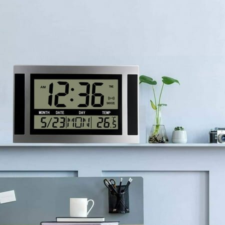 Large-Screen LCD Ultra-Quiet Electronic Wall Clock, Date, Time, Alarm Clock, Temperature Display, Aniversary Reminder Timer for Desktop/Wall Holiday Saving Gifts