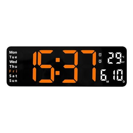 Large Display Digital Wall Clock with Remote, Digital Clock with Time Date Temp Week,12/24H, Auto/Custom Dimming,Timer,Wall Mount for Living Room/Gym/Shop - style:style1