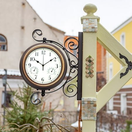 Large Outdoor Clock, Outdoor Wall Clock with Thermometer & Humidity, Outdoor Clocks Waterproof, for Patio, Garden, Backyard, Living Room, Kitchen