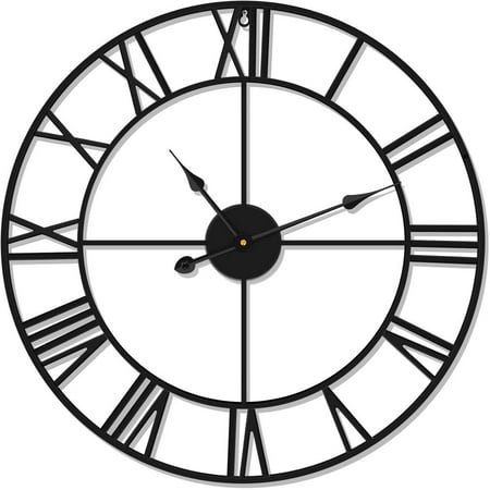 Large Wall Clock Modern Metal Rustic Round Clock Industrial Wall Clock Retro Roman Numeral Silent Little Ticking Battery Operated Vintage Decorative Clock for Living Room Kitchen Bedroom(24 Inch)