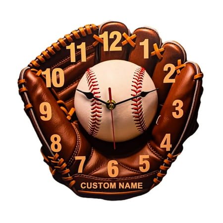 Leadrop Baseball Glove Wall Clock Decorative Clock with Silent Pointers Living Room Wall Art Clock for Bedroom Office Baseball Lovers Gift