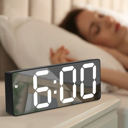 LED Mirror Clock Alarm: Time/Date/Temperature Rotation Display,Sound-Controlled Wake-Up Function,Innovative Design for Modern Interiors Electronic Accessories Sale(Black)