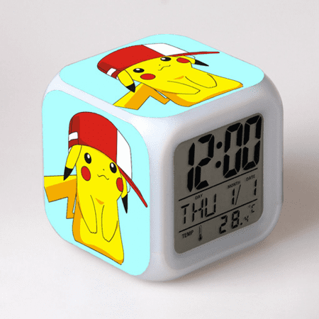 LISACANN LED Alarm Clock Pokémon Pattern Creative Desk Table Clock Glowing Electronic Colorful Digital Clock for Unisex Adults Girl Boy Kids Children Toy Birthday Present Gift QQ610-740