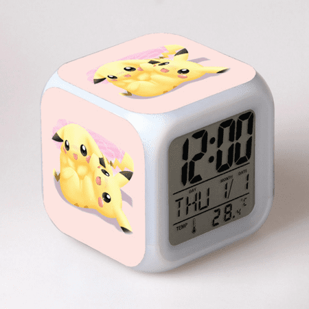 LISACANN LED Alarm Clock Pokémon Pattern Creative Desk Table Clock Glowing Electronic Colorful Digital Clock for Unisex Adults Girl Boy Kids Children Toy Birthday Present Gift QQ610-771