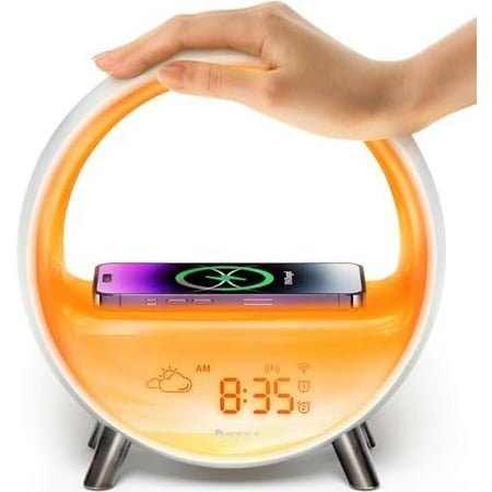LIZR 5G Arches Gradual Sunrise Alarm Clock with Wireless Charging Sunset White Noise Sleep Sound Machine Bluetooth Speaker with Night Light for Adults Touch/App/Button Control Support 2.4G 5G WiFi