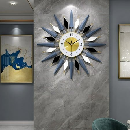 Loyalheartdy 23.6 inch Metal Crystal Wall Clock European Style Non-Ticking Silent Quartz Mid-Century Instruments Wall Clocks Living Room Kitchen Office Decor Metal Starburst Wall Clock