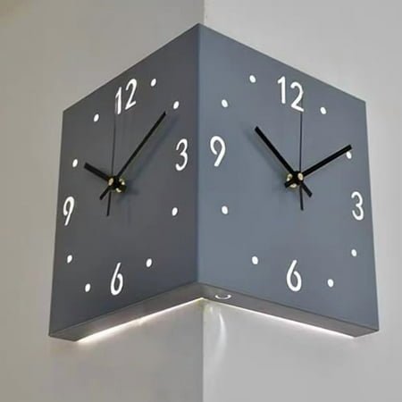 Manual Assembly Double Sided Corner Wall Clock,Corner Simple Installation Silent Wall Clock,Sensor Luminous Corner Wall Clock,Silent Square Digital Corner Wall Clock,for Living Room and Office (Black