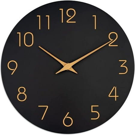 Meiiso Discounted Stock! Clock Black, Wooden Wall Clock Wall Clock Silent Non Ticking Battery Operated Wooden Hanging Clock for Home Bathroom School Decor Silent Wall Clock, 10.14*10.14*1.95In