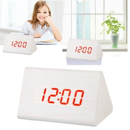 Meiiso Discounted Stock! Wooden Alarm Clock, Wooden Wood Clock New Version Led Alarm Digital Desk Clock Adjustable Brightness Alarm Time Displays Time Date Temperature, 4.68*3.12*3.12In