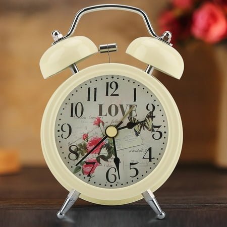 Mini Metal Digital Alarm Clock Mute with Lights Twinkling Bell Classical Antique for Bedroom