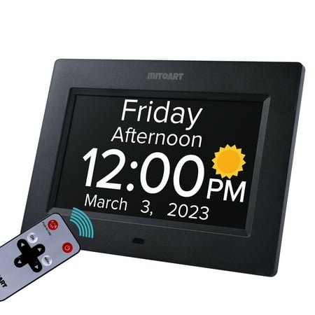 Mitoart Digital Alarm Clock for Dementia Seniors with Date and Day of Week, Voice Announcement Time, Black