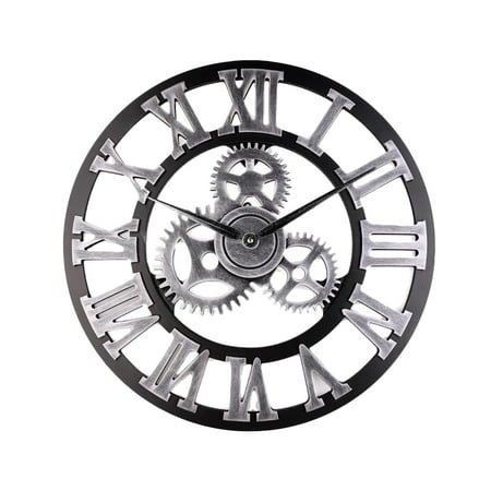 Mixtlocalior 1Pc 34cm Industrial Gear Wall Clock Decorative Wall Clock Industrial Style Wall Clock Without Battery (Silver)