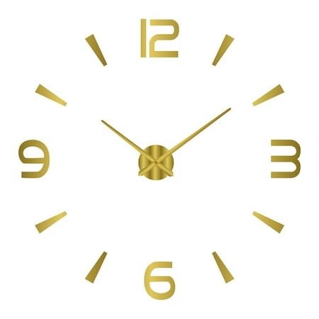 Modern Frameless DIY Wall Clock, Decor Sticker Mirror Frameless Large DIY Wall Clock Kit for Home Living Room Bedroom Office Decoration (Golden)