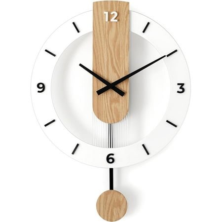 Modern Large Wall Clocks,15.7 inches Silent Non Ticking Wood Clocks for Living Room Decor, Battery Operated Decoration Pendulum Clock for Kitchen Bedroom Office Home Wall Decor for Indoor (Arabic)