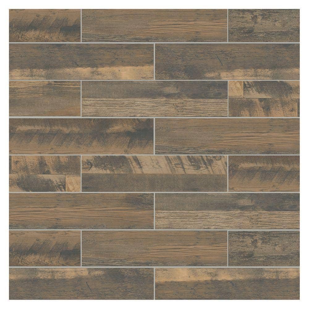 Montagna Wood Weathered Brown 6 in. x 24 in. Matte Porcelain Floor...
