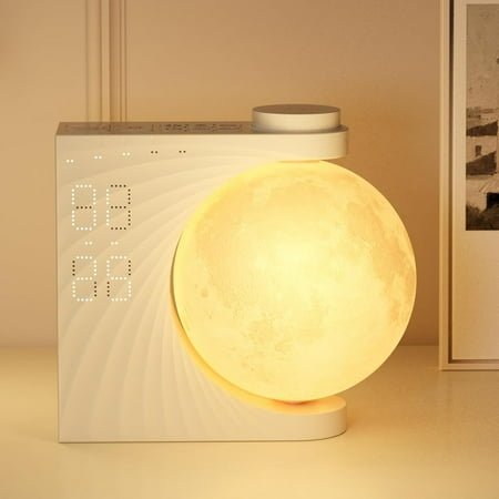 Moon Light Sunrise Alarm Clock and Sound Machine for Heavy Sleepers, Adults, Nightlight, Sleep Aid, Dual Alarms, Snooze, Wake Up Light, 10 Nature Sounds, 8 Colors, Ideal for Gift