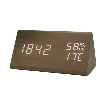 Multifunctional Silent Wooden Alarm Clock, 6.9 Bamboo Wood White Font Digital Clocks, Creative LED Wooden Clocks Cute Digital Clocks Modern Alarm Clock, Wood Alarm Clock for Bedrooms Living Room