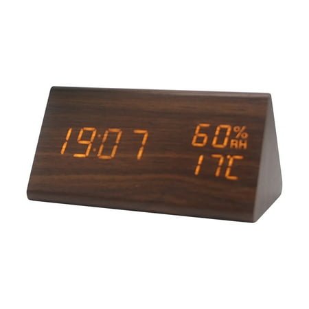 Multifunctional Silent Wooden Alarm Clock, 6.9 Brown Wood White Font Digital Clocks, Creative LED Wooden Clocks Cute Digital Clocks Modern Alarm Clock, Wood Alarm Clock for Bedrooms Living Room