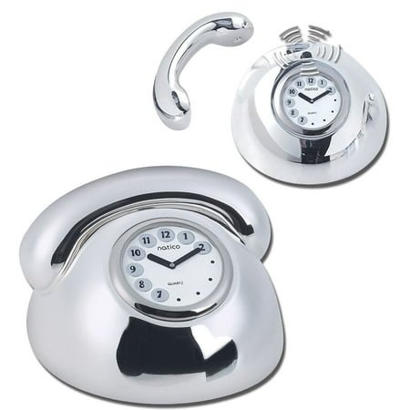 Natico Originals 10-1160 Telephone Ringing Clock Silv.