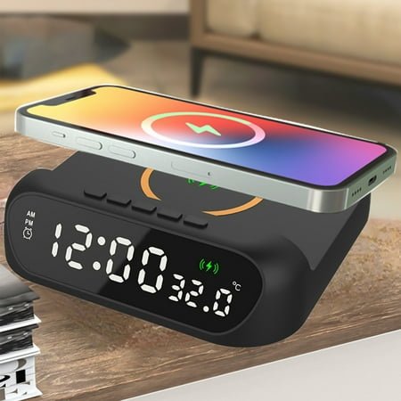 Naxoaeo Desk LED Alarm Clock 15W Wireless Charger for iPhone 15 Pro Max/14/13/12, Samsung S23/S22/S21 and AirPods | Wireless Charger Clock | Phone Charger Clock
