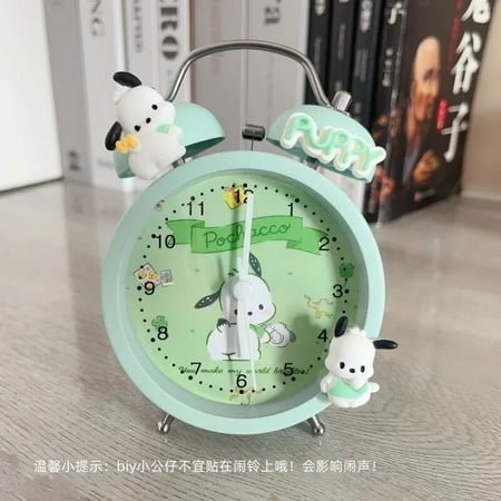 New Diy Sanrio Bell Alarm Clock Super Silent Cartoon Kt Cat My Melody Kuromi Anime Room Decoration Bedside Alarm Clock Gift
