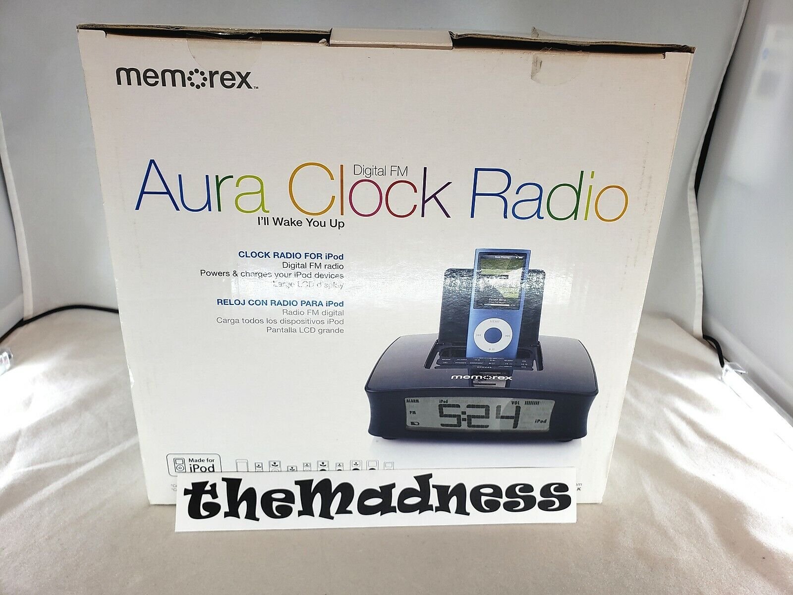 New Open Box Memorex Aura Digial FM Clock Radio IPOD Dock Mi4019-BLK Black