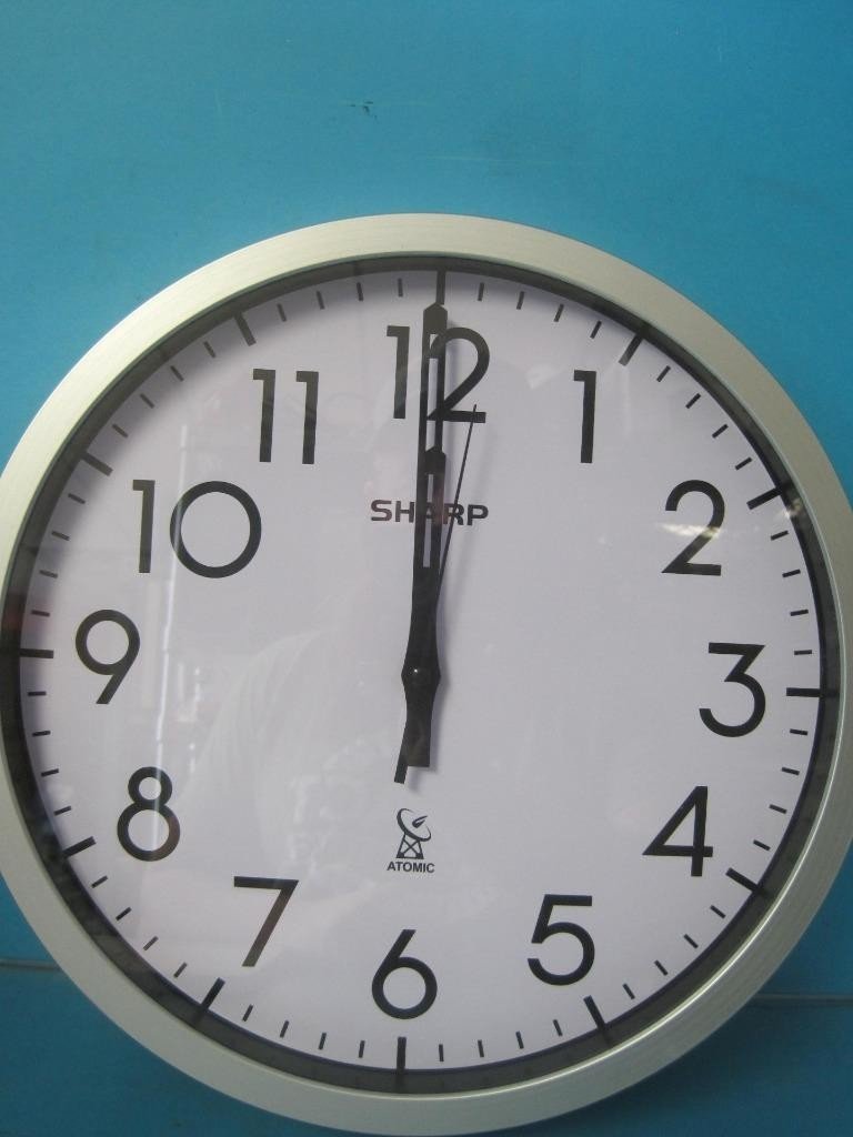 NEW SHARP ATOMIC ANALOG WALL CLOCK 12" SILVER BRUSHED FINISH SETS AUTOMATICALLY