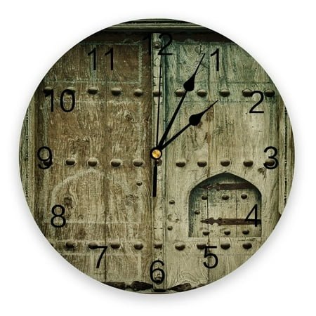 Old Wooden Door Ancient Retro Wall Clocks Silent Home Cafe Office Wall Decor Clocks for Kitchen Wall Art Large Wall Clocks 25cm