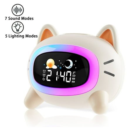 Onekawa Alarm Clock, Sleep Training Clock OK to Wake, Nights Light Sleep Sound Machine, Cat Alarm Clock for Peaceful Sleep and Ready to Rise Mornings, Birthday Gift for Boy Girls