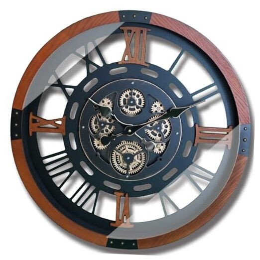 Original Moving Gear Large Wall Clock 24" Battery 24inch Mahogany Color