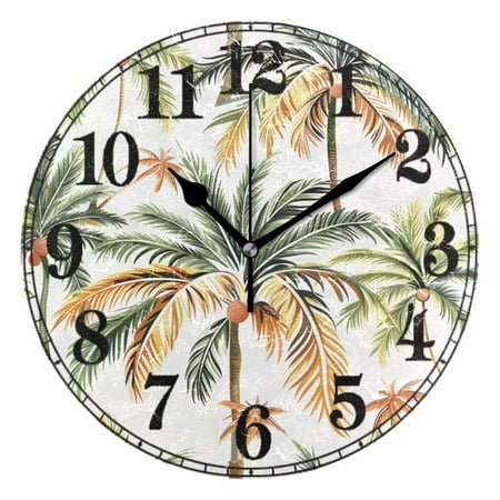 Palm Tree Tropical Silent Wall Clock 10 Non-Ticking Battery Clock