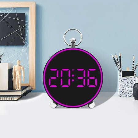 PATLOLLAV Digital Alarm Clock for Bedroom,Round Shape LED Electronic Clocks,Adjustable Brightness, Snooze Model,12/24H Display,Alarm Clock for Kids,Office,Table,Nightstand-White