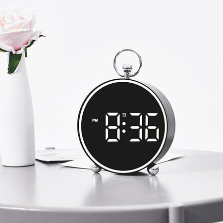 PATLOLLAV Digital Alarm Clock for Bedroom,Round Shape LED Electronic Clocks,Adjustable Brightness, Snooze Model,12/24H Display,Alarm Clock for Kids,Office,Table,Nightstand-White
