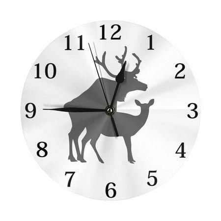 PAYOHTO 10''Wall Clock Silhouette of Mating Deers, Frameless Battery Operated Silent Non-Ticking Electronic Clock for Office Living Room Bedroom