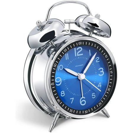 Peakeep Loud Alarm Clock for Heavy Sleepers Adults, Metal 4.5 Inches Twin Bell Battery Operated Analog Alarm Clocks for Bedrooms Decoration (Jewel Blue)