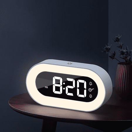 Pevode Digital Alarm Clock with Light, Musical Ringer, and Spare Battery(White+RGB)