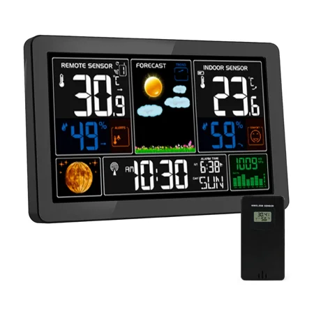 Premium Wireless Weather Station with Large LCD Display - Indoor/Outdoor Temperature Monitor with Digital Clock and Calendar