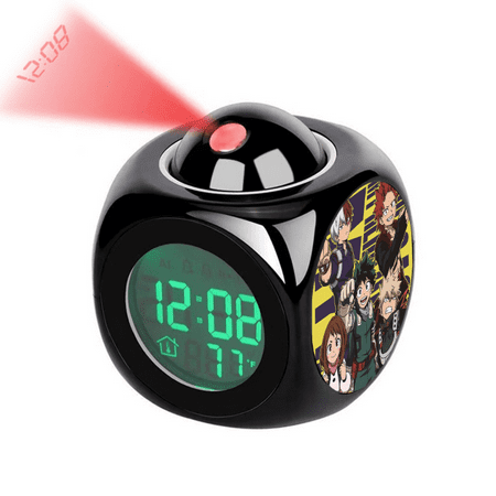 Projection Alarm Clock, Cartoon My Hero Academia Pattern Digital Alarm Clock with Voice Talking LED Time Temperature 12/24H Display for Office Bedside Table, Creativity Gift