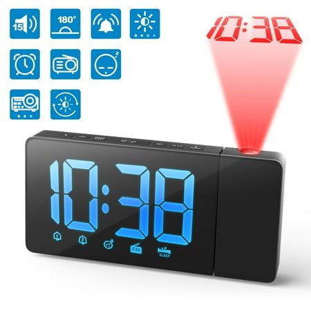 Projection Alarm Clock Clear Readout Digital Alarm Clock for Bedroom, Bedside Clock for Kids with FM Radio, Auto Time Set, Dual Alarm, Battery Backup