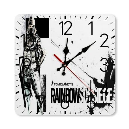 Rainbow Six Siege Frost Wall Clocks Battery Operated,9.8 inch Square Wall Clocks,Retro Sweep Second Hand Silent,Frameless Minimalist,Gifts for Game Lovers,Besetuui