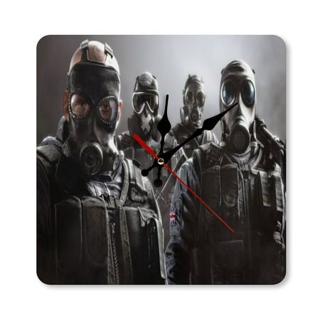 Rainbow Six Siege Wall Clock Big,9.8 inch Square Wood Wall Clocks Without Scales Silent Non-Ticking,Frameless Minimalist,for All Occasions,Besetuui