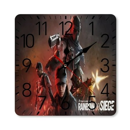 Rainbow Six Siege Wall Clock Digital,9.8 inch Square Wall Clocks,Retro Sweep Second Hand Silent,Frameless Minimalist,Gifts for Game Lovers,Besetuui
