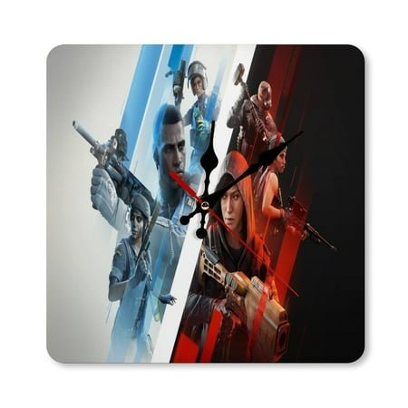 Rainbow Six Siege Wall Clock for Living Room,9.8 inch Square Wood Wall Clocks Without Scales Silent Non-Ticking,Frameless Minimalist,for All Occasions,Besetuui