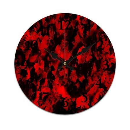 Red Black Red And Black Ink, Abstract Art Wall Clock Modern Design Clocks Wall Hanging Home Office School Clocks Round PVC Wall Clocks